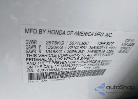 2019 Acura Mdx Standard z USA, uszkodzony, nr VIN 5J8YD4H32KL026065